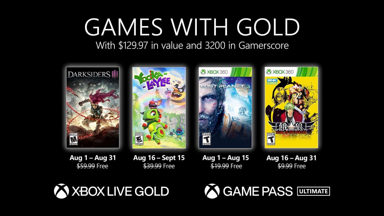 Игры для подписчиков Xbox Live Gold в августе 2021