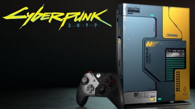 Xbox One X в стилистике Cyberpunk 2077